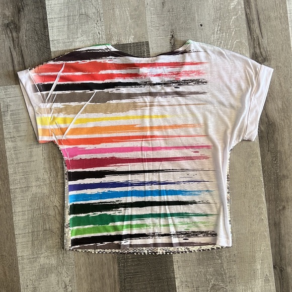 Body Central Rainbow Striped Sequin Relaxed Fit Top - Size Small - Picture 8 of 12
